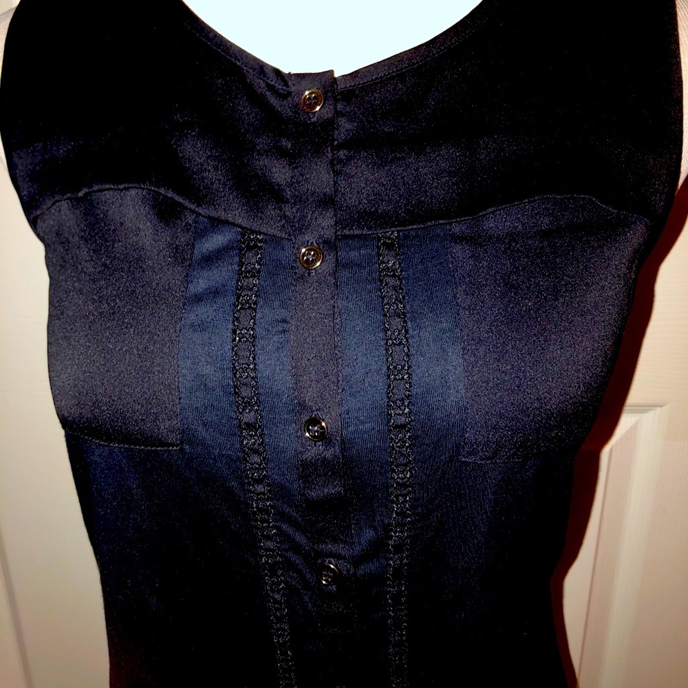 Ann Taylor Navy Mixed Media Top